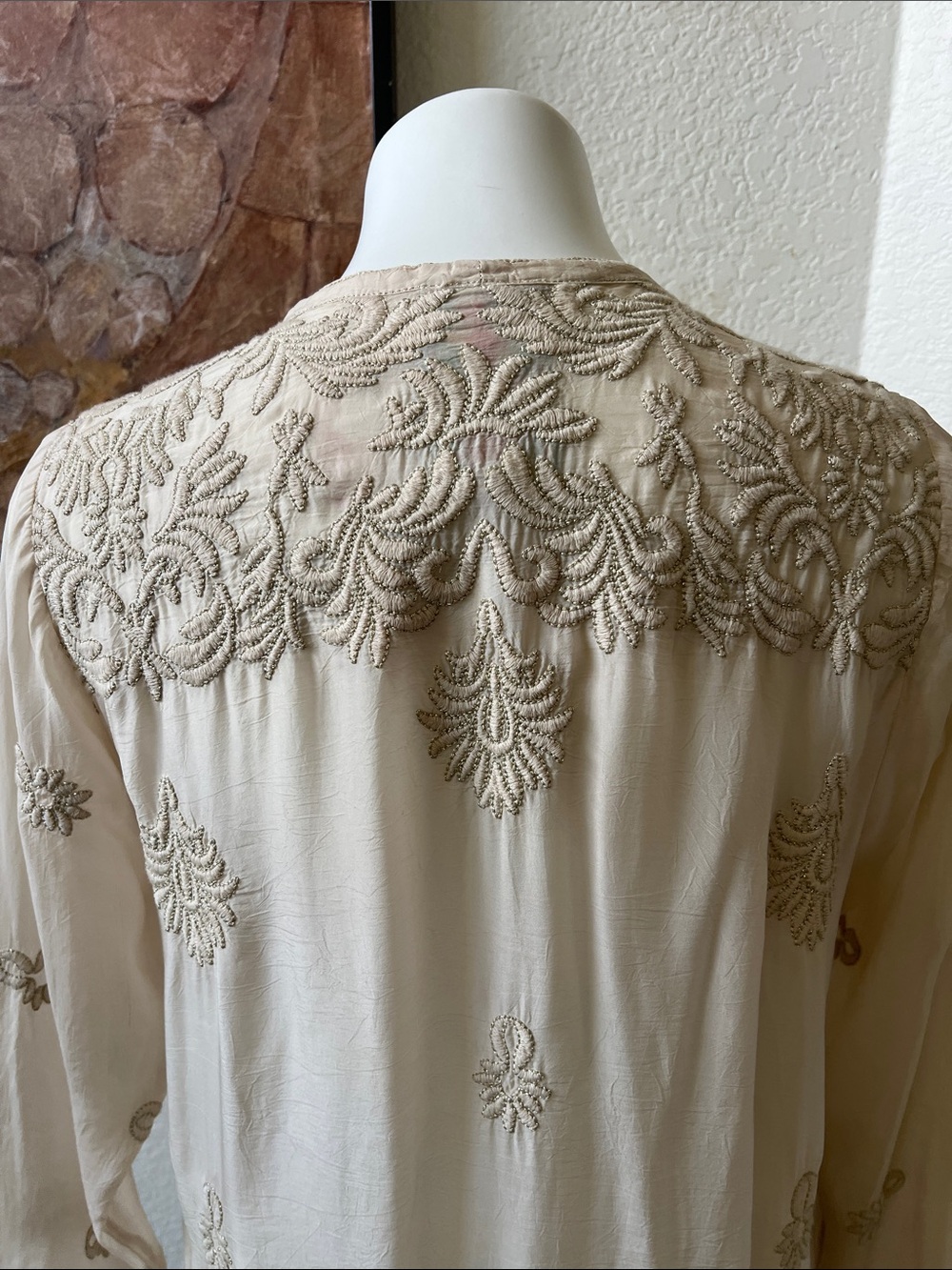 Johnny Was NWT SZ M Ivory Embroidered Boho Duster Cardigan - Picture 14 of 15